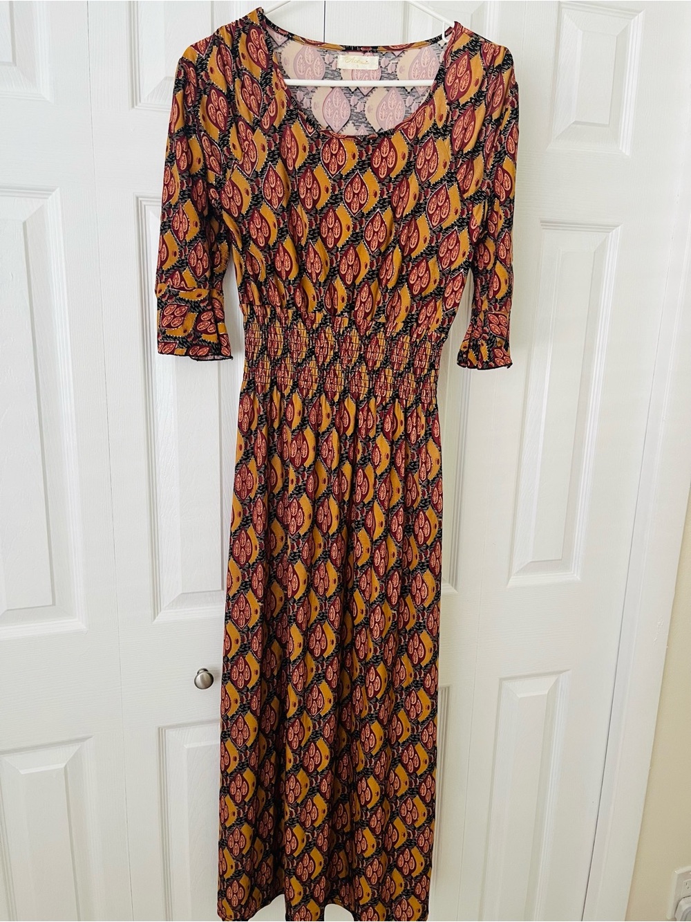 Smocked Waist Maxi Dress in Rust and Blush Paisley